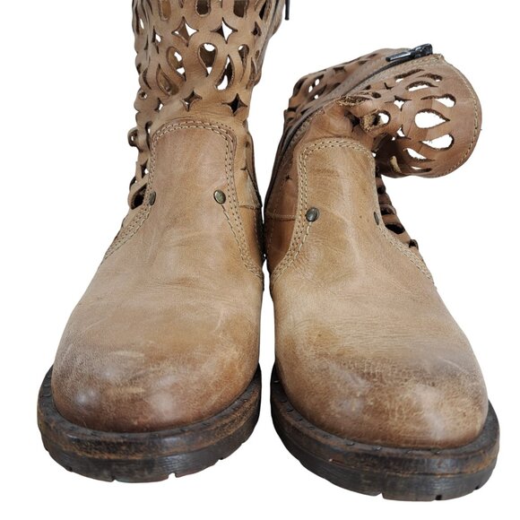 Dromedaris Kenza Leather Heel Cutout Chelsea Boots Size 38 US 7.5-8 Zipper Beige - Picture 2 of 13